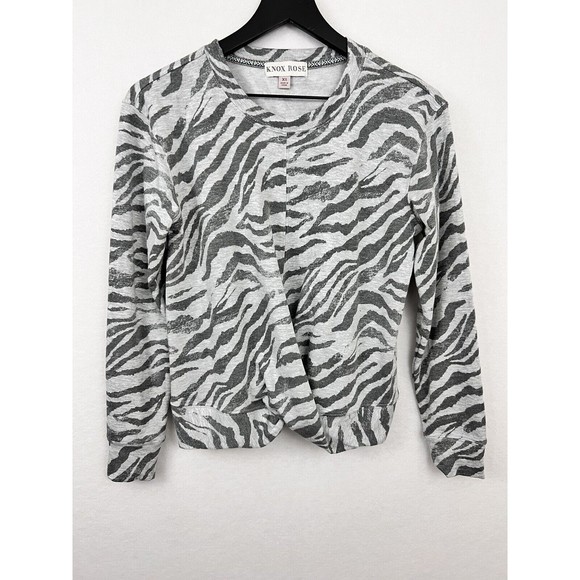 Knox Rose Womens Twist Knot Top Animal Print Gray Long Sleeve Pullover Size XS - Picture 1 of 8